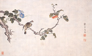 花卉小禽補虫図