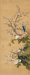 桃に瑠璃鳥図