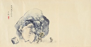 玉蘊画帖　4）岩蕗の薹図