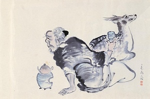 玉蘊画帖　7）人物鹿図