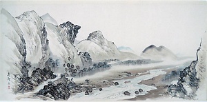 博多千代松原図等画巻　4）木曽道巴潭真景図