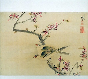 楠亭諸子絹本画巻　6）梅鶯図