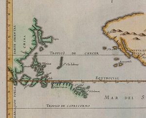 教皇子午線入りアメリカ・太平洋図