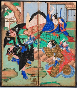 深渕神社の芝居絵屏風「花襷会稽掲布染」