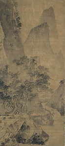 絹本墨画山水図