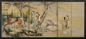 紙本著色琴棋書画図〈海北友松筆／六曲屏風〉