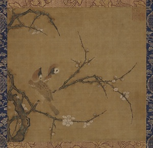 絹本著色梅花双雀図〈伝馬麟筆／〉