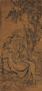 絹本墨画羅漢図〈／（第五諾矩尊者）〉