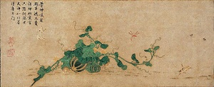 紙本著色瓜虫図〈呂敬甫筆／自賛がある〉