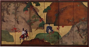 紙本金地著色蔦の細道図〈深江蘆舟筆／六曲屏風〉