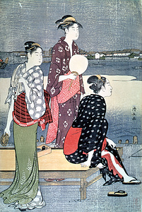 版画大川端夕涼み図〈鳥居清長筆／錦絵、竪大判〉