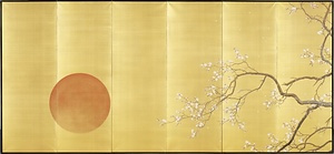 絹本金地著色弱法師図〈下村観山筆／六曲屏風〉