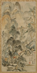 絹本淡彩山中結廬図〈浦上玉堂筆／寛政四年の自賛がある〉