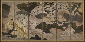 紙本著色日月山水図〈／六曲屏風〉