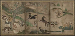 紙本著色牧馬図〈長谷川信春筆/六曲屏風〉