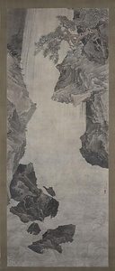 紙本墨画淡彩瀑布図