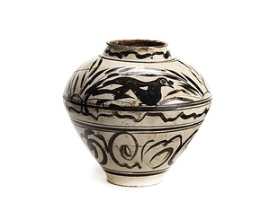 白地鉄絵鳥文壺